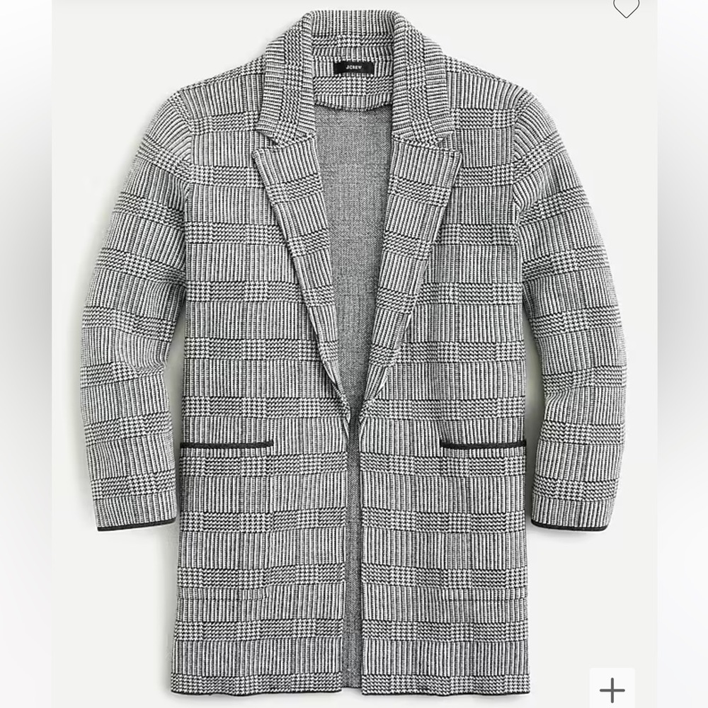 J Crew Sophie Open Front Sweater Blazer in Glen Plaid, NWT